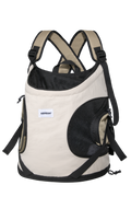 A pet carrier backpack by HiDREAM, featuring a cream-colored fabric body with black mesh panels and black straps, shown against a plain white background.