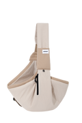 Beige pet sling carrier on a white background