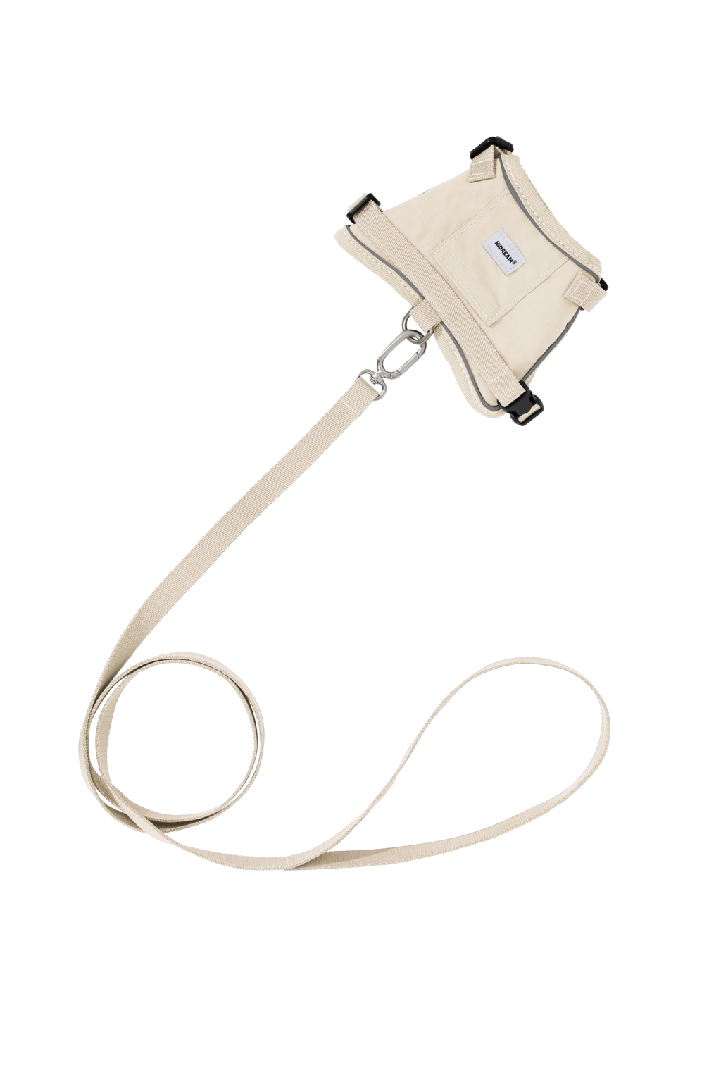 Beige cat harness with a strap on a white background